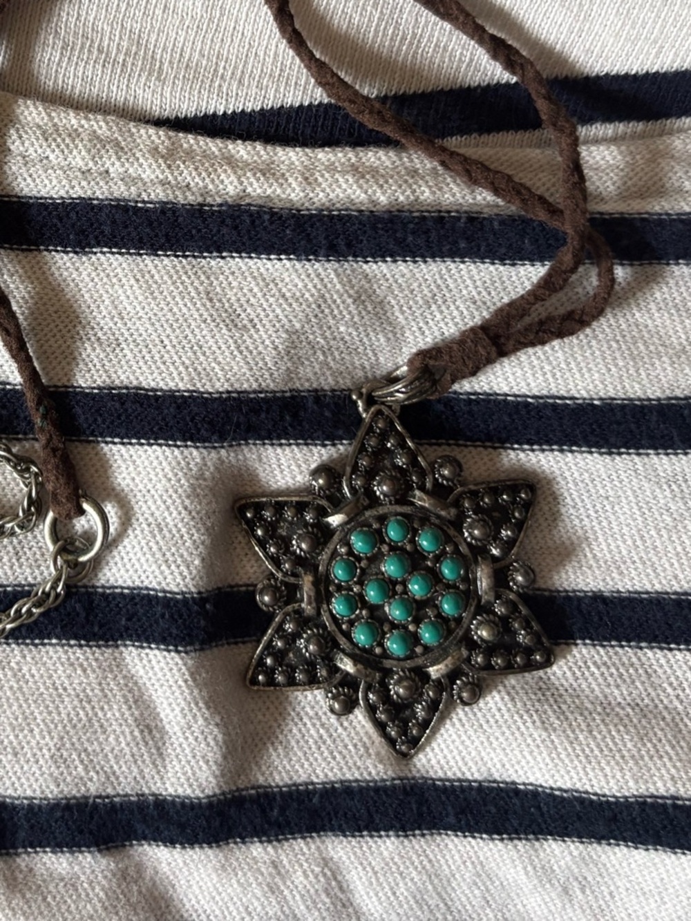 Lucky Brand Turquoise Starburst Pendant on Brown Cord - Picture 5 of 9